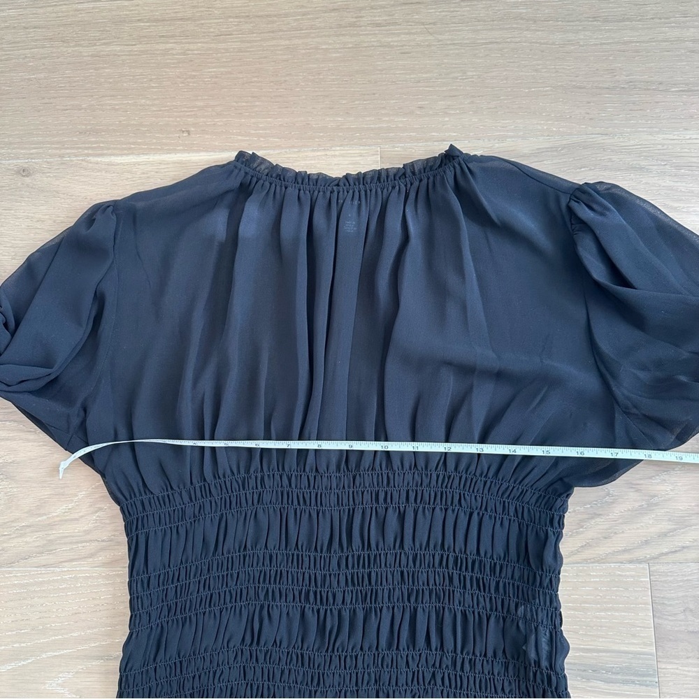 Halogen Smocked Chiffon Blouse Long Statement Sleeve Sheer Date Night Out Black - Picture 10 of 12
